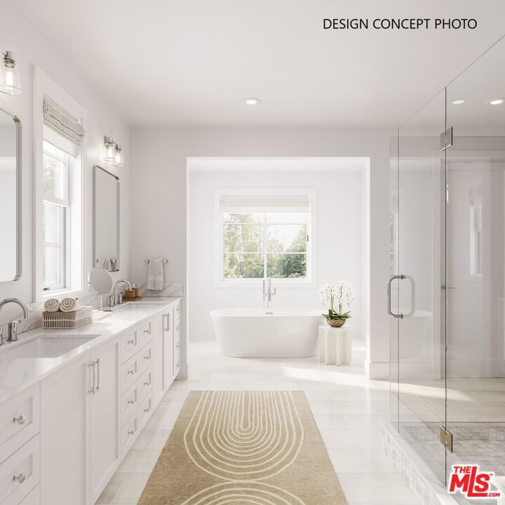 Bathroom, Dual Sink Vanities, Free Standing Baths, Glass Shower, Interior, Recessed Lighting