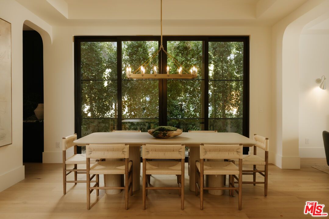 Dining room, Interior, Pendant Lights, Wood Texture Flooring