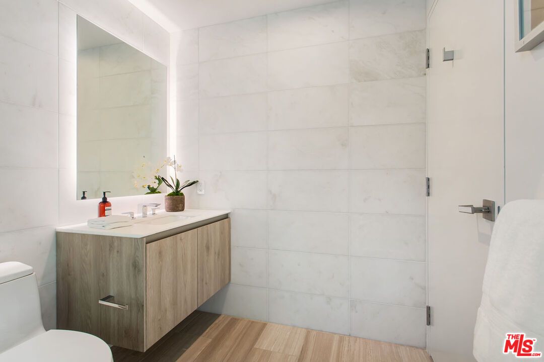 Bathroom, Interior, Marble Walls, Wood Texture Flooring