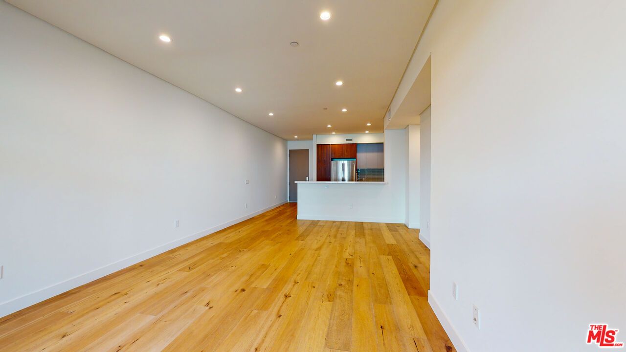 Empty room, Interior, Kitchen, Recessed Lighting, Wood Texture Flooring