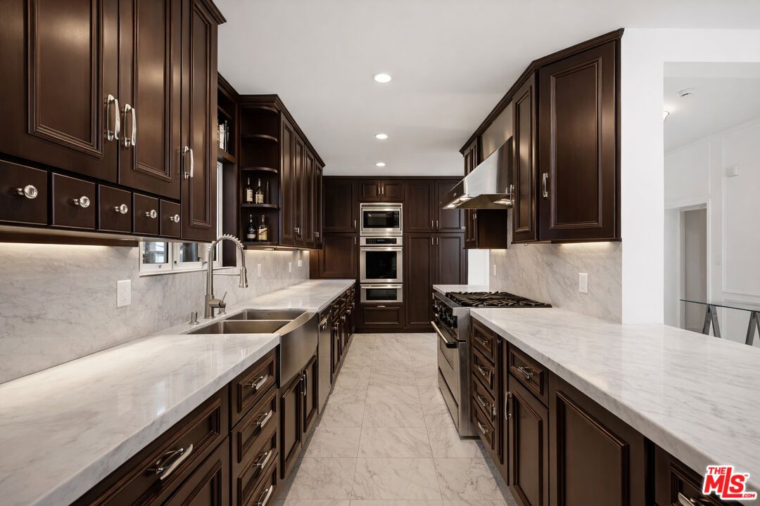 Interior, Kitchen, Marble, Recessed Lighting, Stainless Steel Appliances