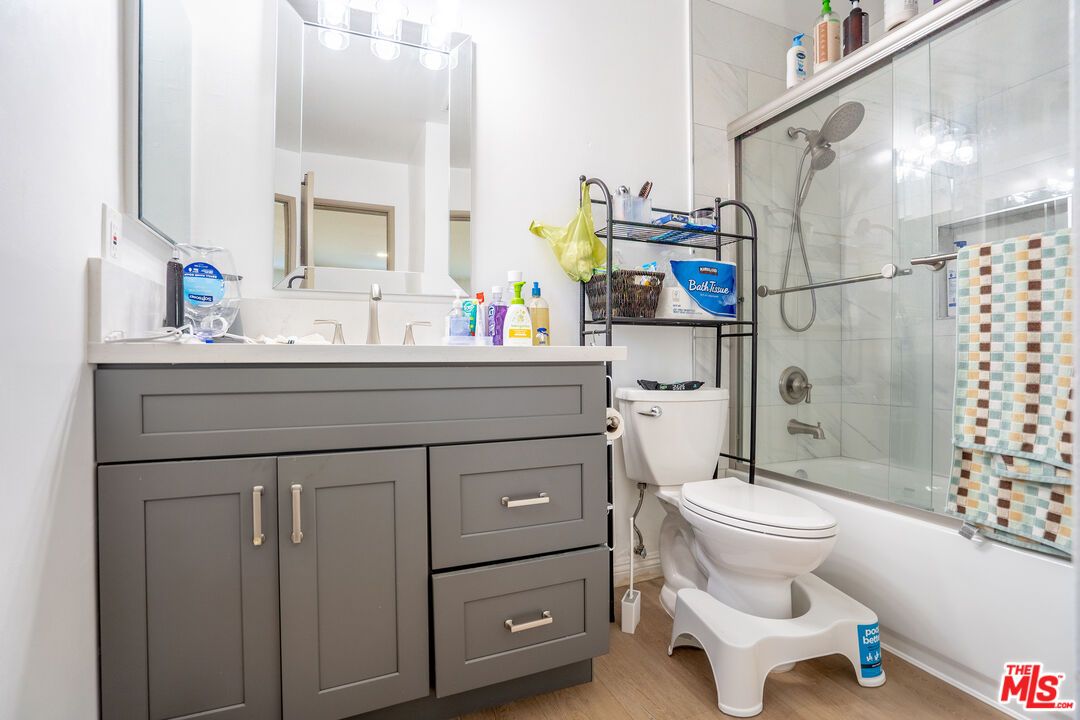 Bathroom, Glass Shower, Interior, Wood Texture Flooring