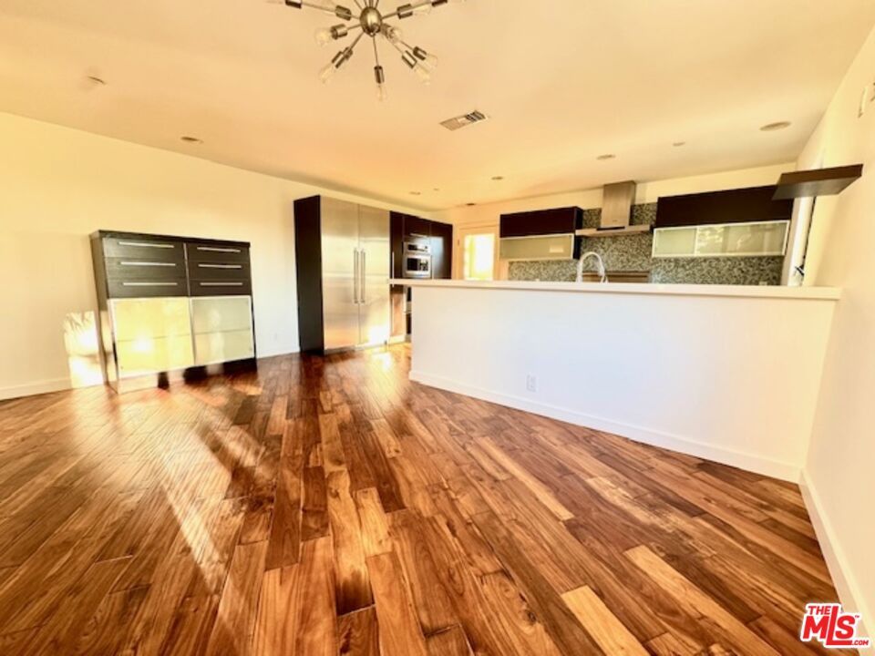 Empty room, Interior, Kitchen, Recessed Lighting, Wood Texture Flooring