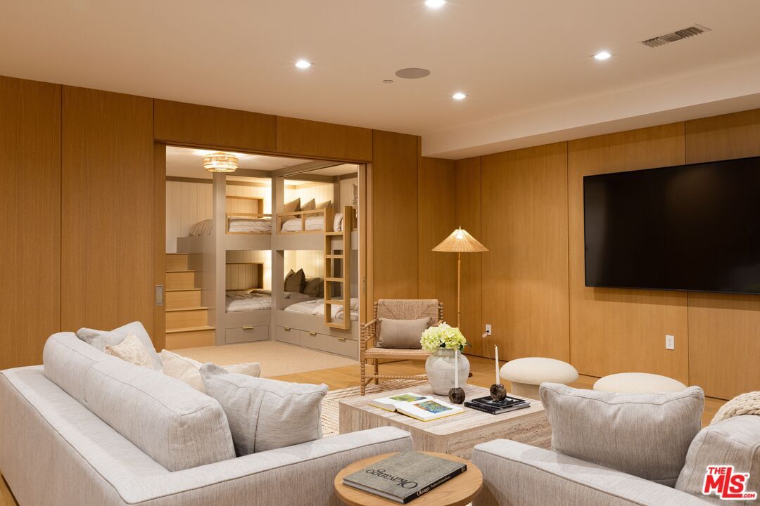 Interior, Living room, Recessed Lighting, Wood Texture Flooring, Wooden Walls