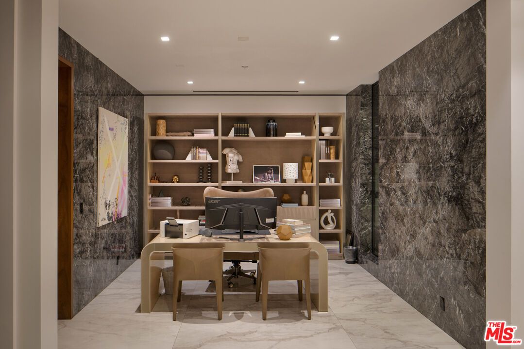 Home Office, Interior, Marble, Recessed Lighting