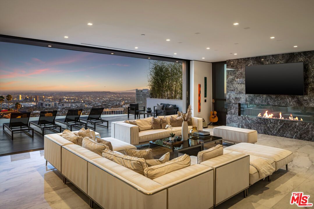 Fireplace, Interior, Living room, Marble, Recessed Lighting