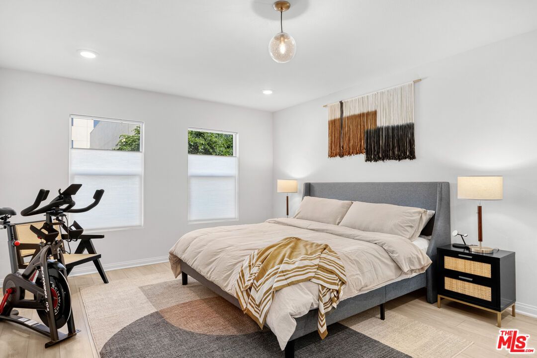 Bedroom, Fitness Equipment, Interior, Recessed Lighting, Wood Texture Flooring