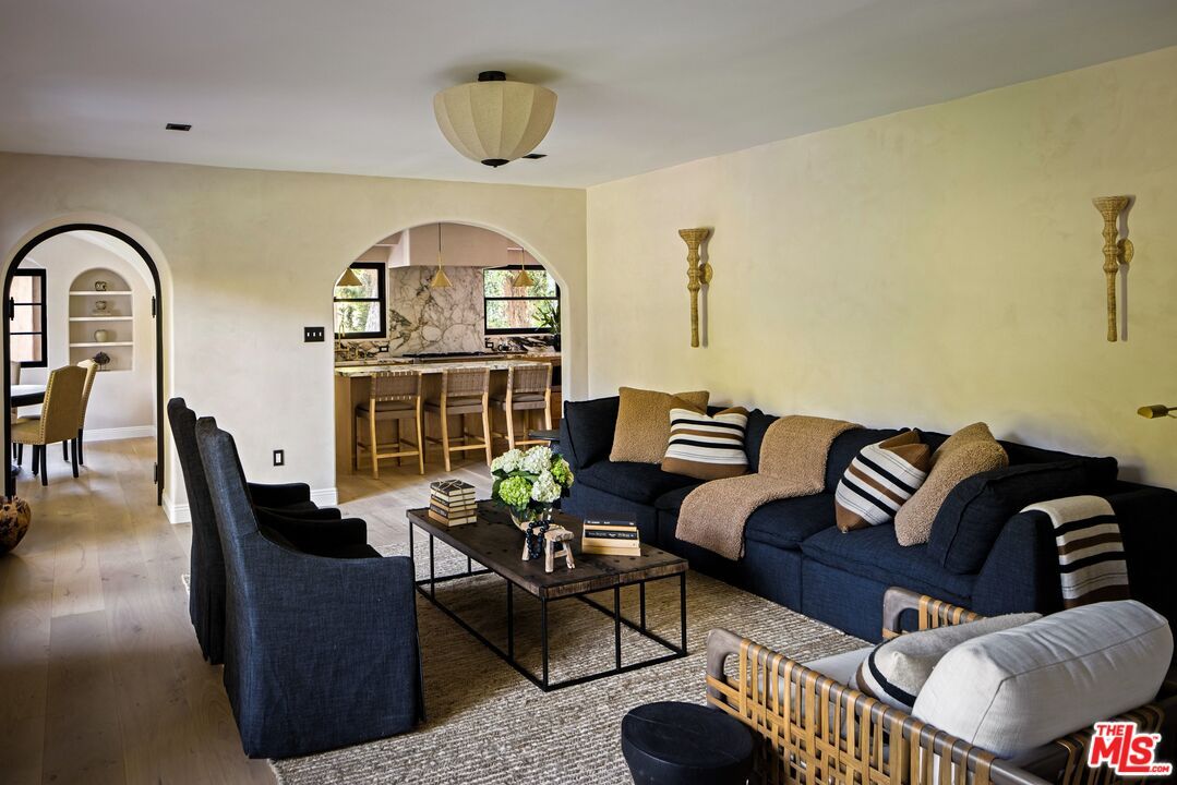 Dining room, Interior, Living room, Pendant Lights, Wood Texture Flooring