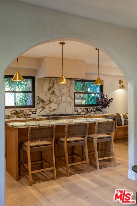 Interior, Marble Walls, Pendant Lights, Wood Texture Flooring