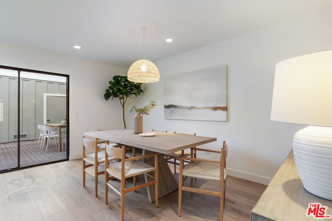 Dining room, Interior, Pendant Lights, Recessed Lighting, Wood Texture Flooring