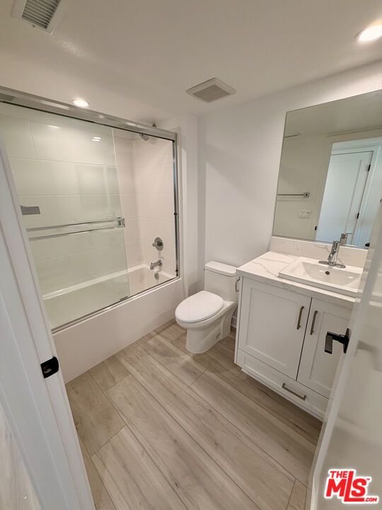 Bathroom, Glass Shower, Interior, Recessed Lighting, Wood Texture Flooring