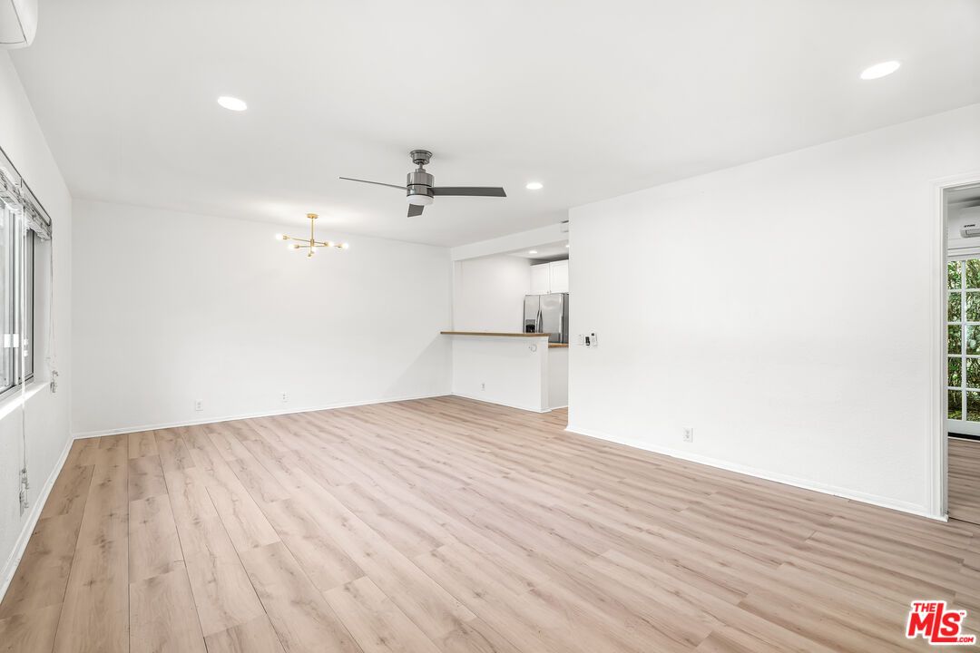 Empty room, Interior, Kitchen, Recessed Lighting, Wood Texture Flooring
