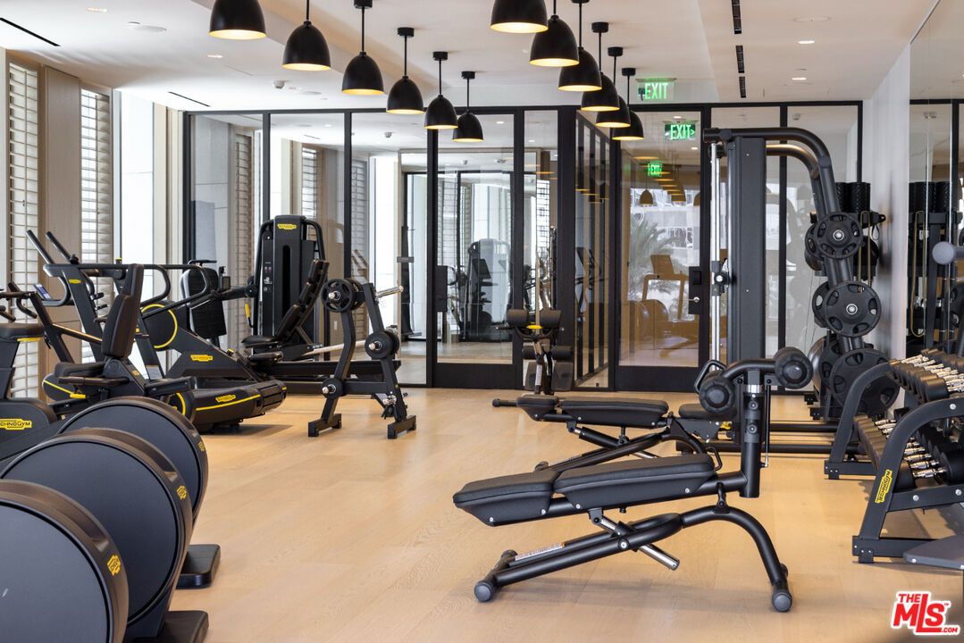 Fitness Equipment, Gym, Interior, Recessed Lighting, Wood Texture Flooring