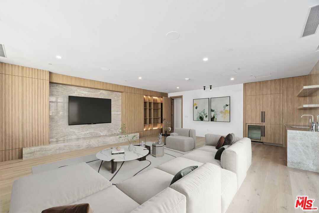 Interior, Living room, Recessed Lighting, Wood Texture Flooring, Wooden Walls