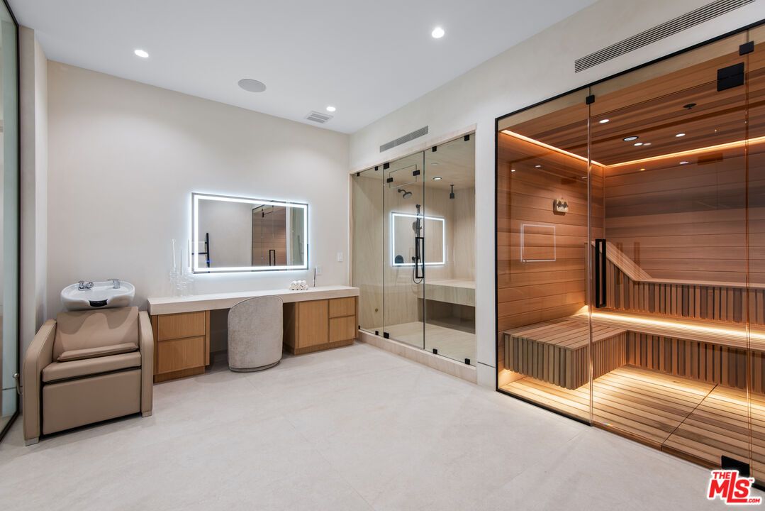 Bathroom, Glass Shower, Interior, Recessed Lighting, Sauna Room