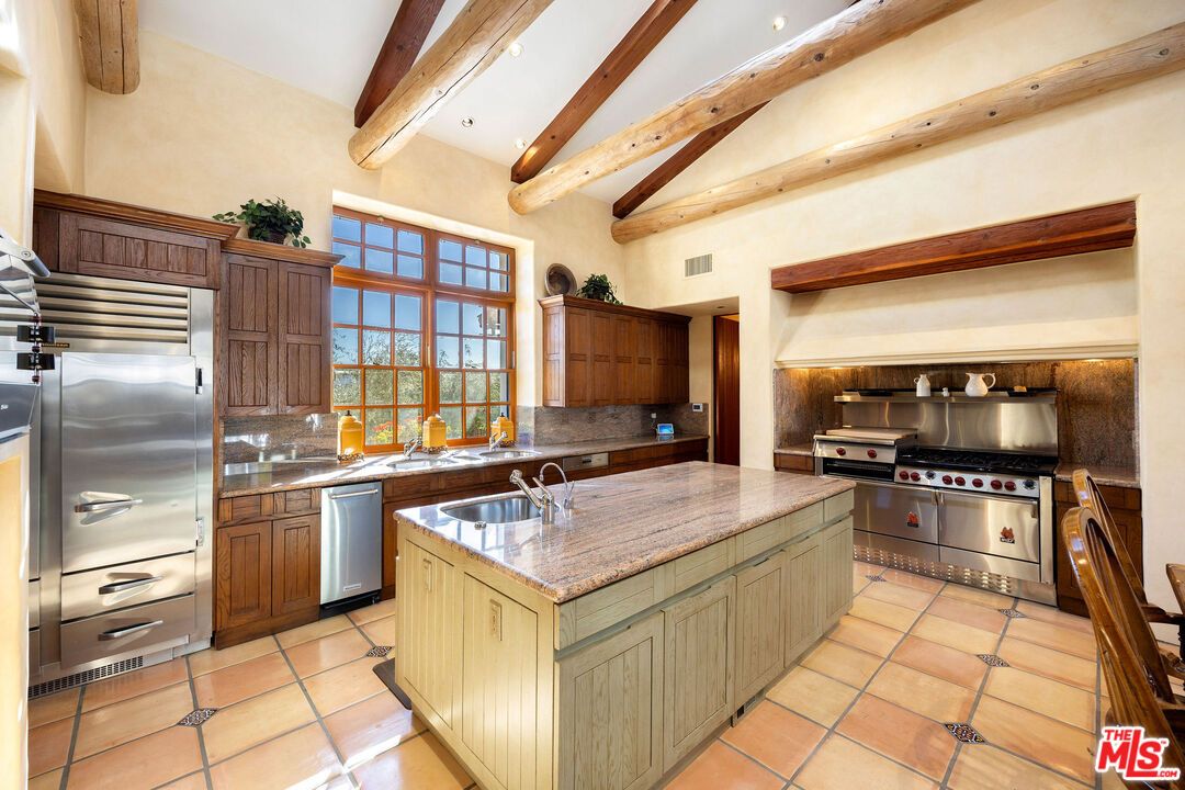 Interior, Kitchen, Recessed Lighting, Stainless Steel Appliances, Wooden Beams