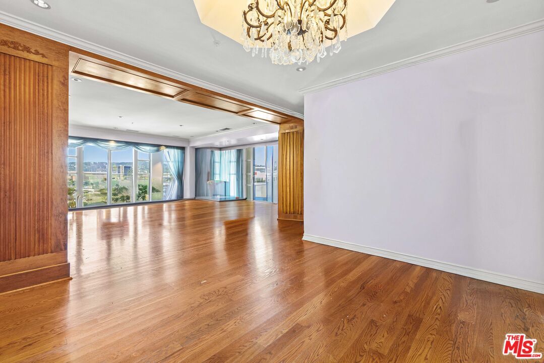 Chandelier, Empty room, Interior, Recessed Lighting, Wood Texture Flooring