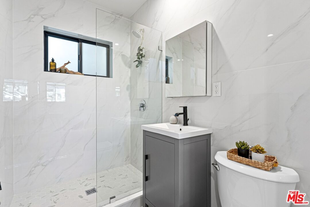 Bathroom, Glass Shower, Interior, Marble Walls, Recessed Lighting