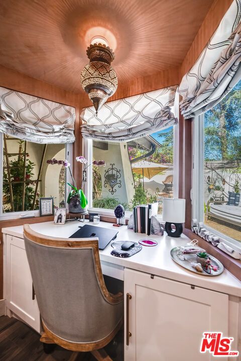 Chandelier, Home Office, Interior, Wooden Ceilings, Wood Texture Flooring