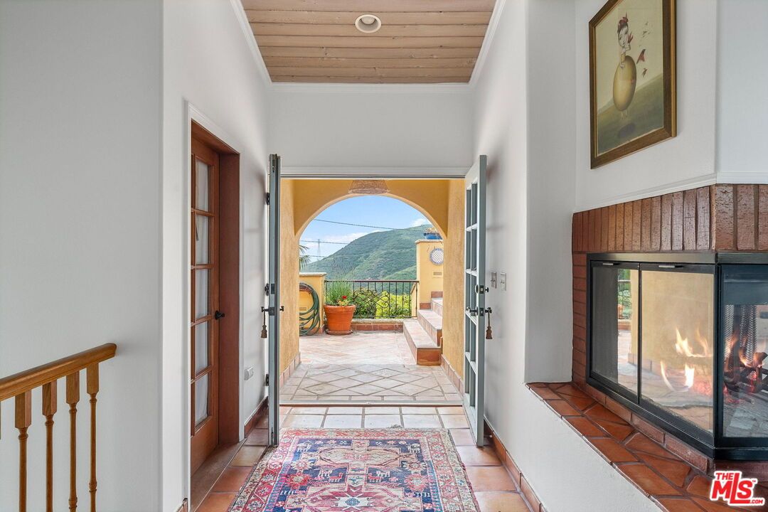 Fireplace, Interior, Recessed Lighting, Wooden Ceilings