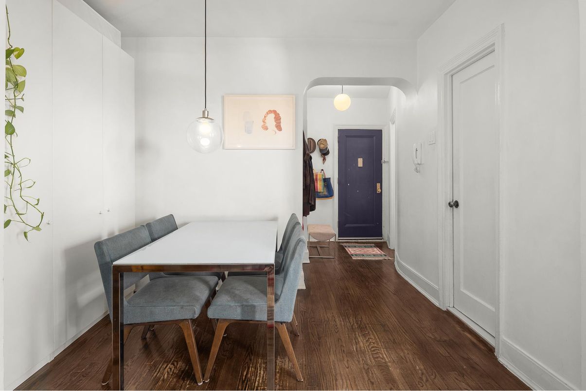 Dining room, Interior, Pendant Lights, Wood Texture Flooring