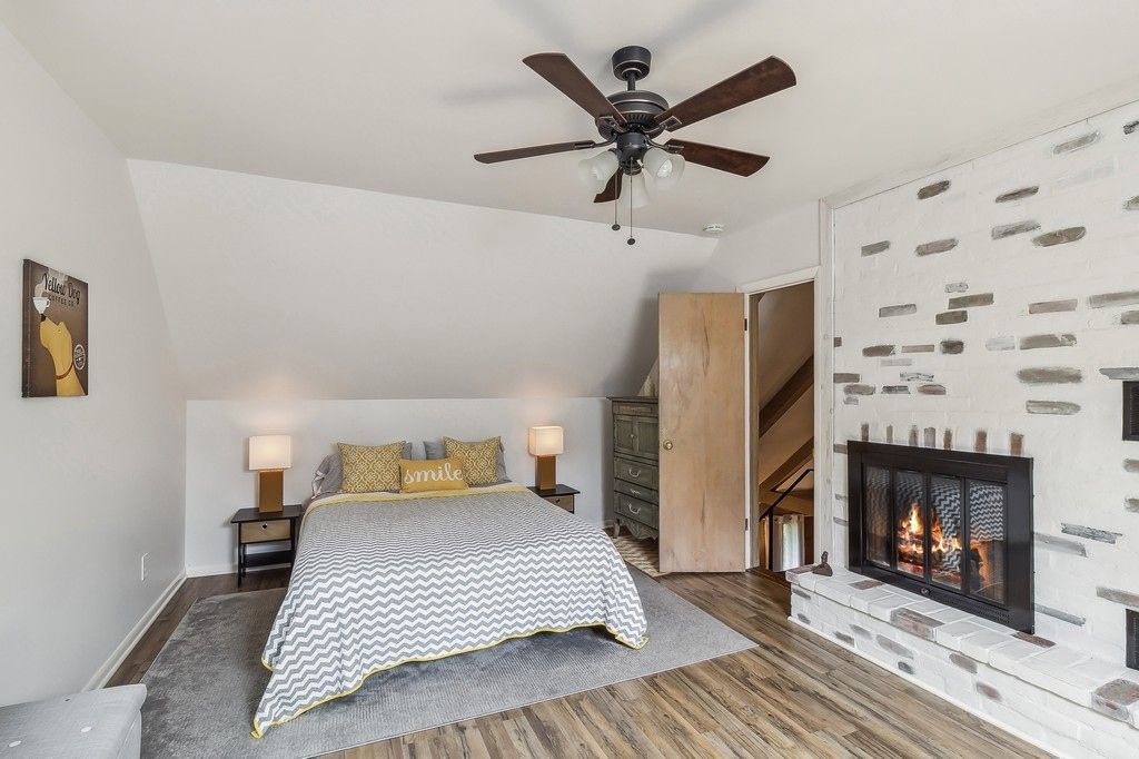 Bedroom, Fireplace, Interior, Wood Texture Flooring