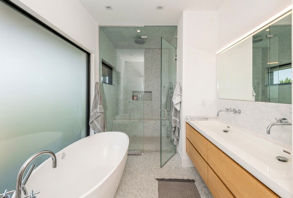 Bathroom, Dual Sink Vanities, Free Standing Baths, Glass Shower, Interior