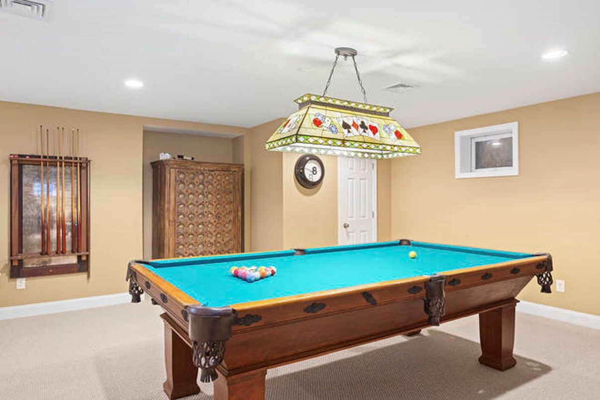 Billiard Table, Game Room, Interior, Pendant Lights, Recessed Lighting