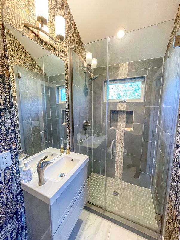 Bathroom, Glass Shower, Interior, Recessed Lighting