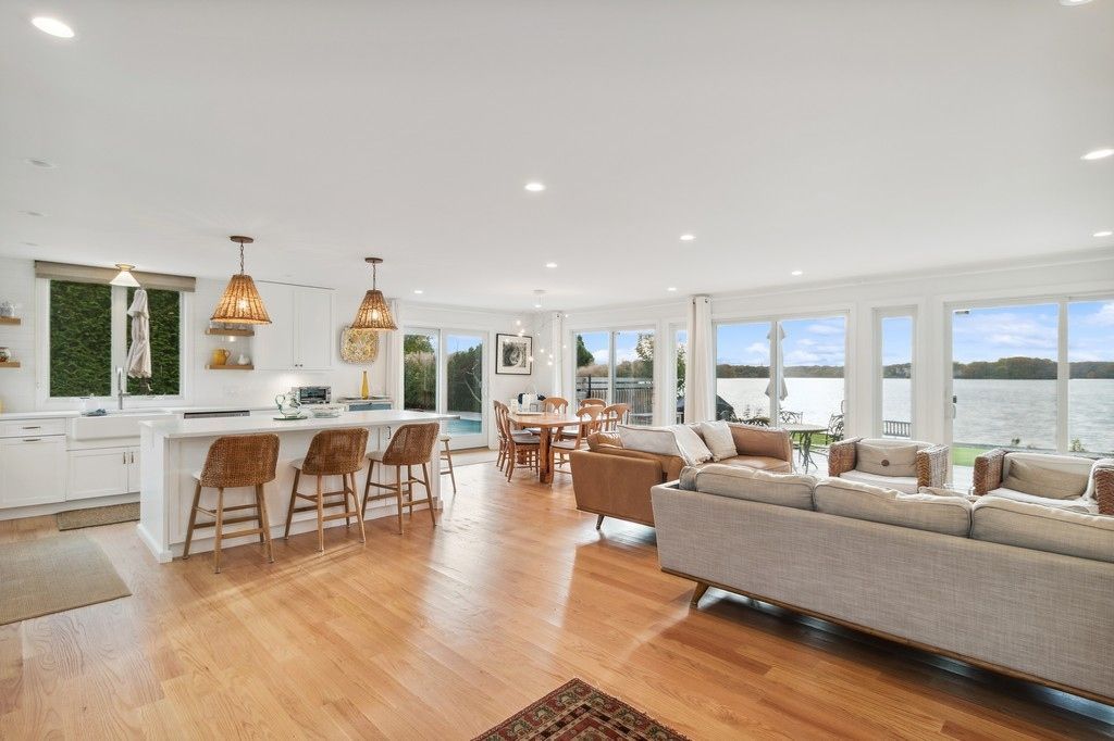 Dining room, Interior, Kitchen, Living room, Pendant Lights, Recessed Lighting, Water, Wood Texture Flooring