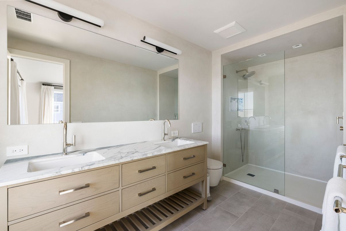 Bathroom, Dual Sink Vanities, Glass Shower, Interior