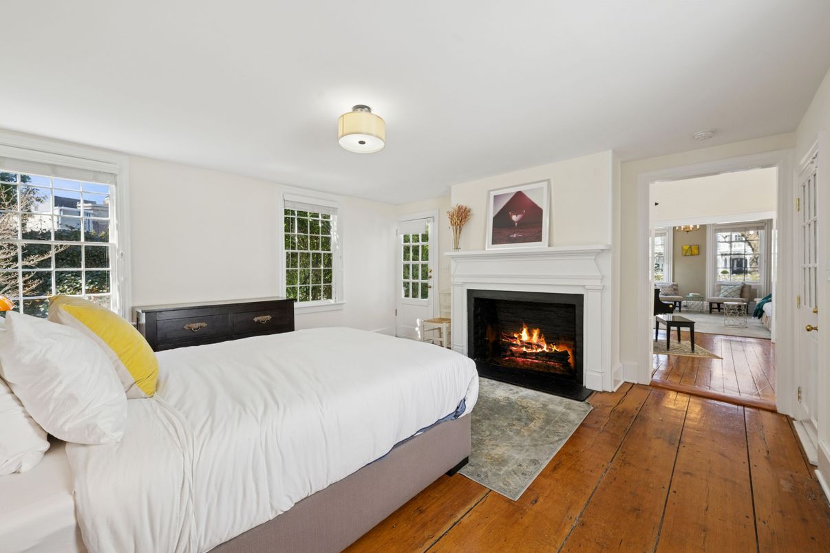 Bedroom, Fireplace, Interior, Wood Texture Flooring