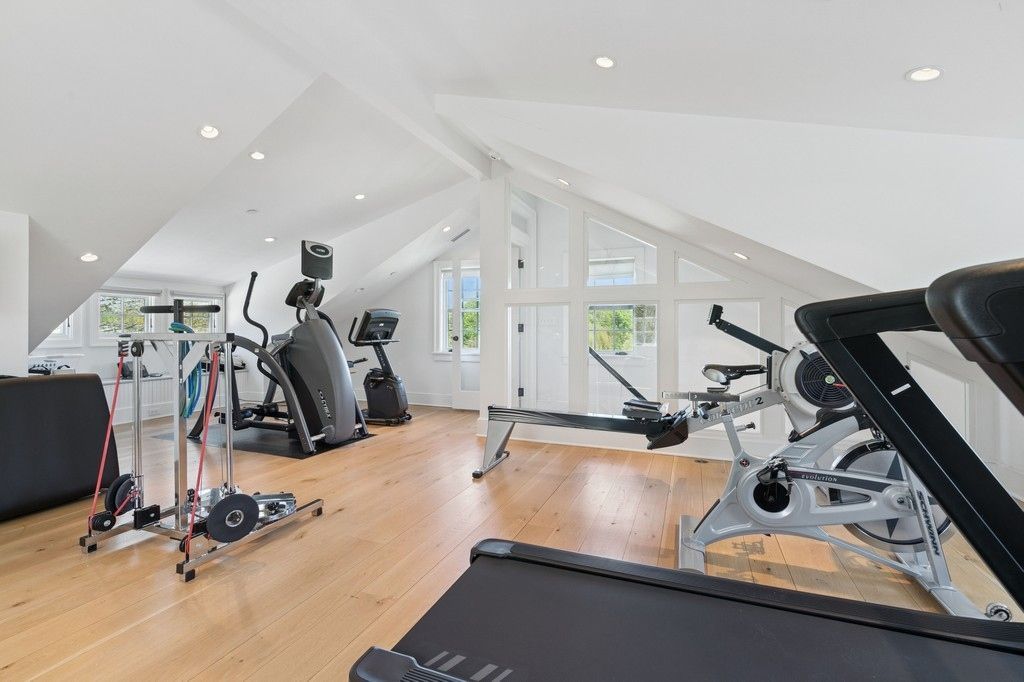 Fitness Equipment, Gym, Interior, Recessed Lighting, Wood Texture Flooring