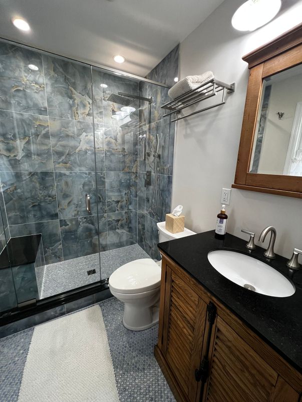 Bathroom, Glass Shower, Interior, Recessed Lighting