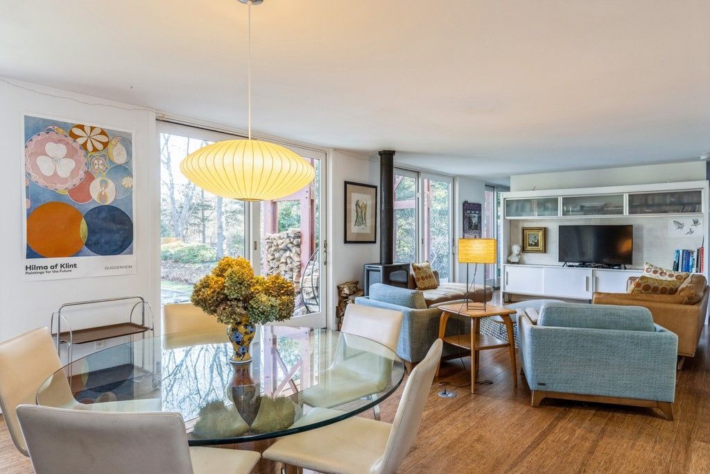 Dining room, Interior, Living room, Pendant Lights, Wood Texture Flooring