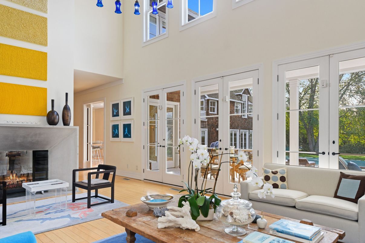 Fireplace, Interior, Living room, Sun Room, Wood Texture Flooring