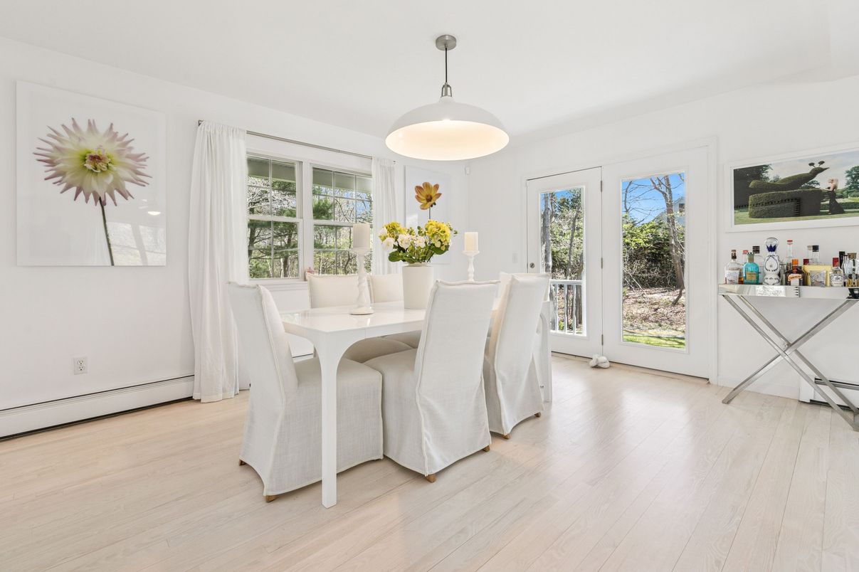 Dining room, Interior, Pendant Lights, Wood Texture Flooring