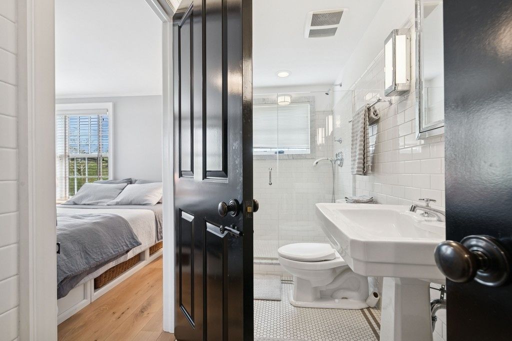 Bathroom, Bedroom, Glass Shower, Interior, Recessed Lighting, Wood Texture Flooring
