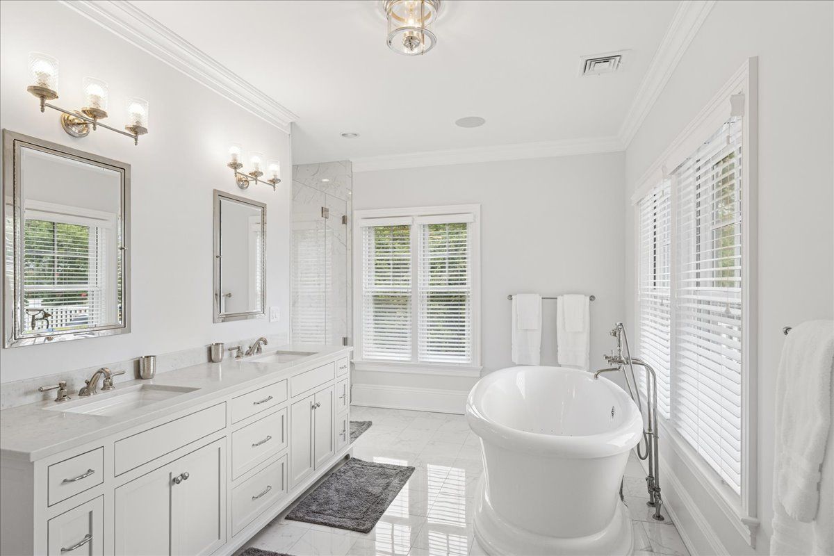 Bathroom, Dual Sink Vanities, Free Standing Baths, Interior, Marble