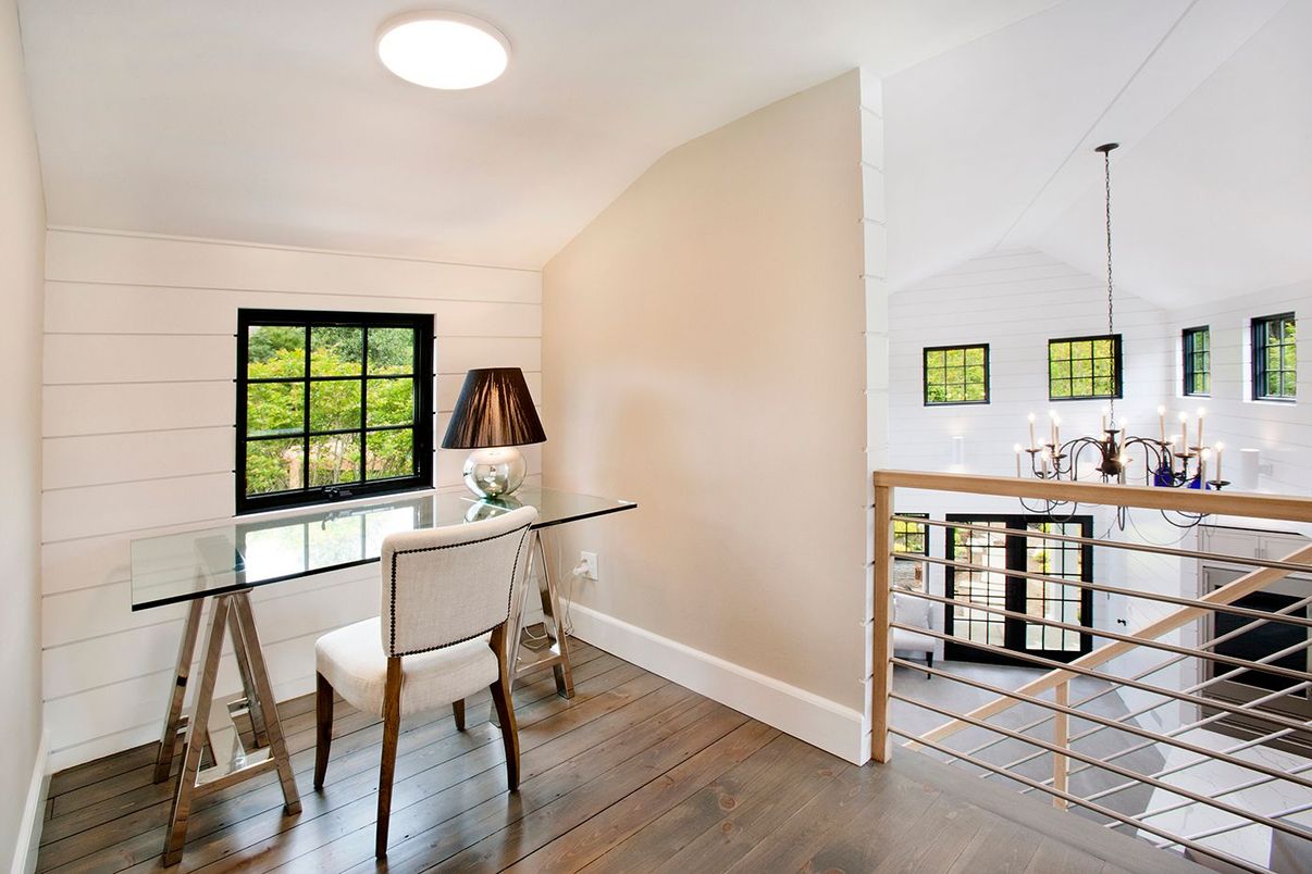 Home Office, Interior, Pendant Lights, Recessed Lighting, Wood Texture Flooring