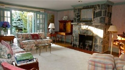 Fireplace, Interior, Living room, Recessed Lighting, Stone Walls