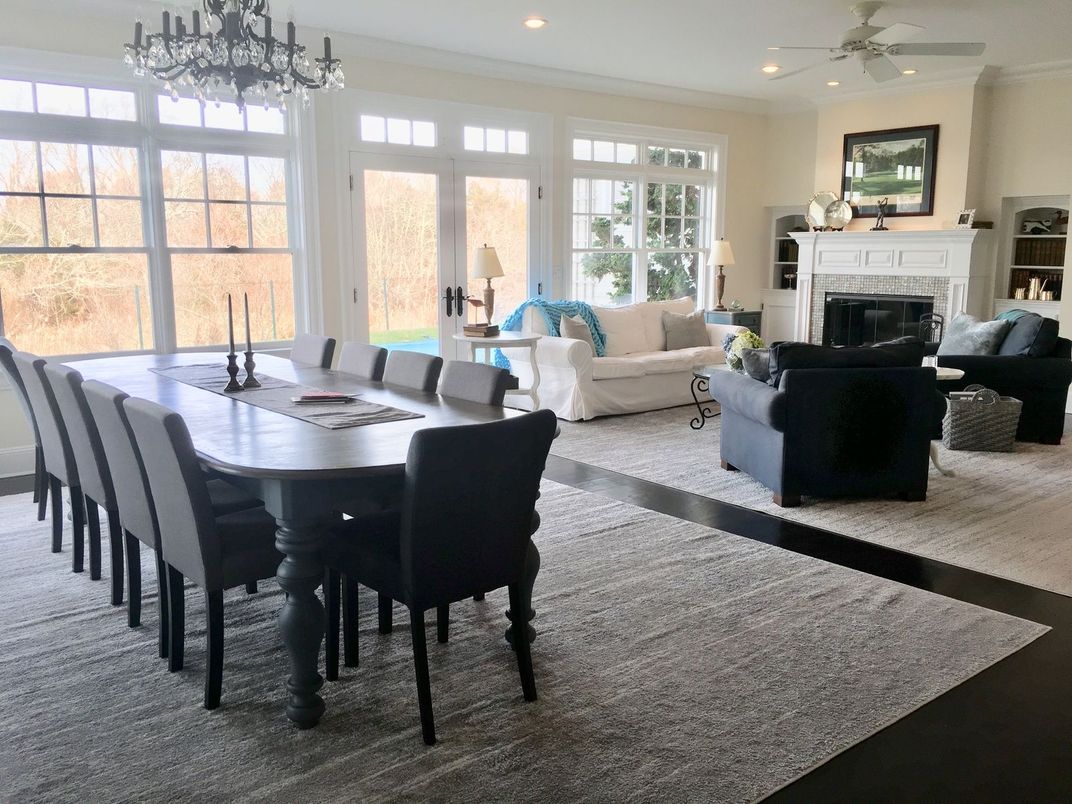 Chandelier, Dining room, Fireplace, Interior, Living room, Recessed Lighting