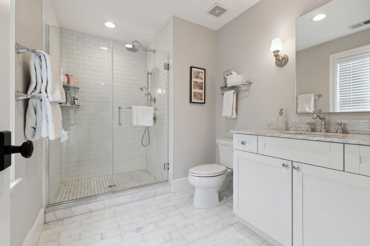 Bathroom, Glass Shower, Interior, Marble, Recessed Lighting