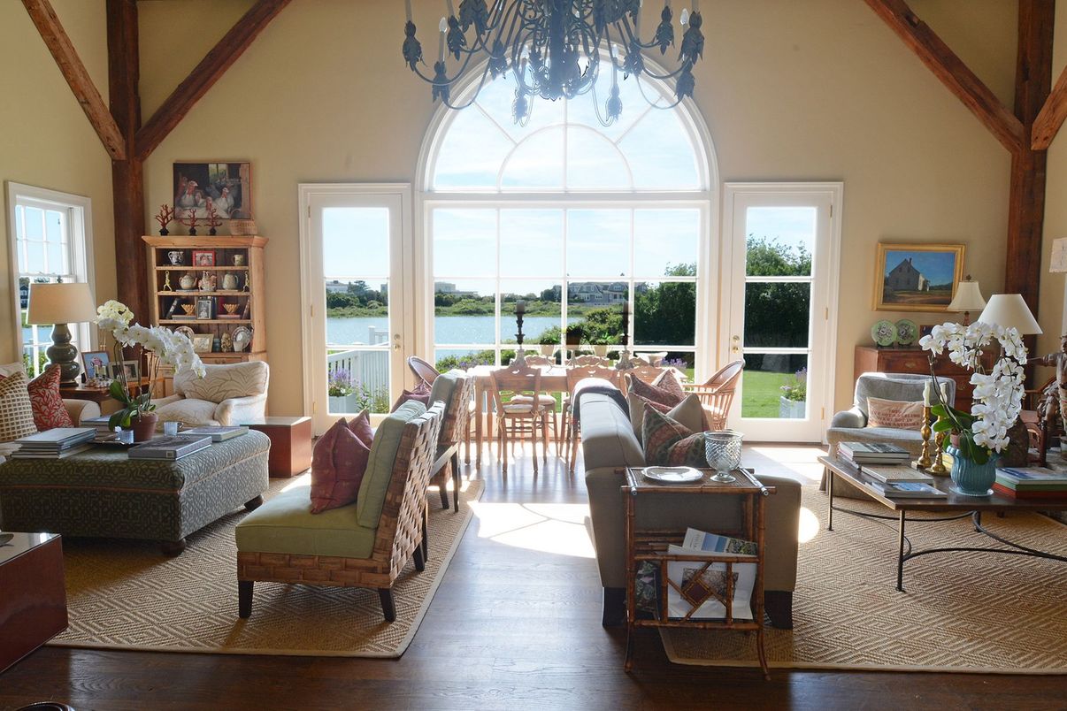 Chandelier, Dining room, Interior, Living room, Sun Room, Water, Wood Texture Flooring
