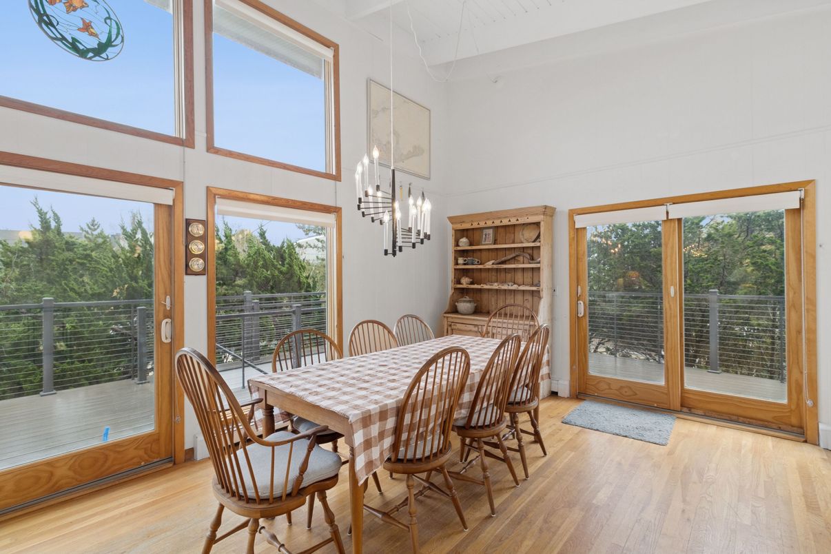 Dining room, Interior, Pendant Lights, Wood Texture Flooring