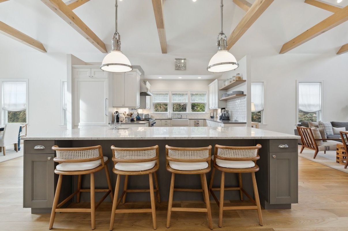 Interior, Kitchen, Pendant Lights, Recessed Lighting, Wooden Beams, Wood Texture Flooring