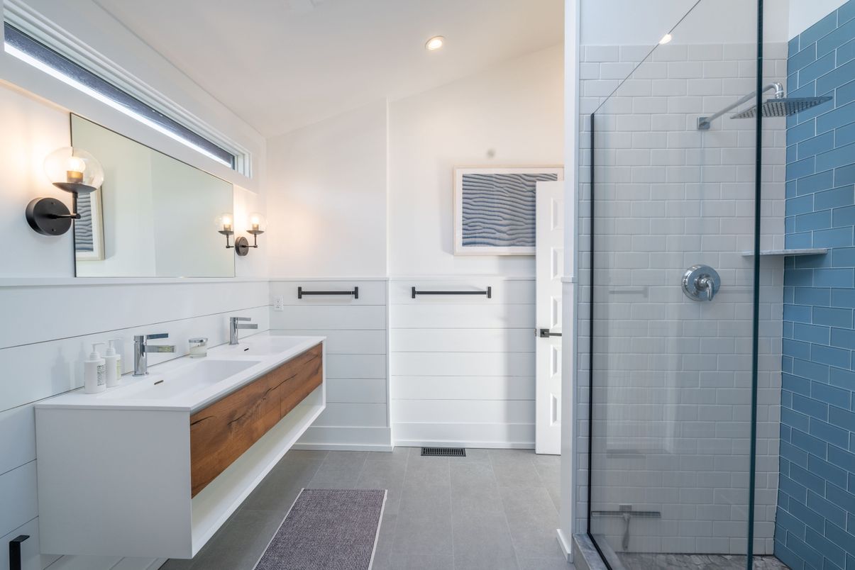 Bathroom, Dual Sink Vanities, Glass Shower, Interior, Recessed Lighting
