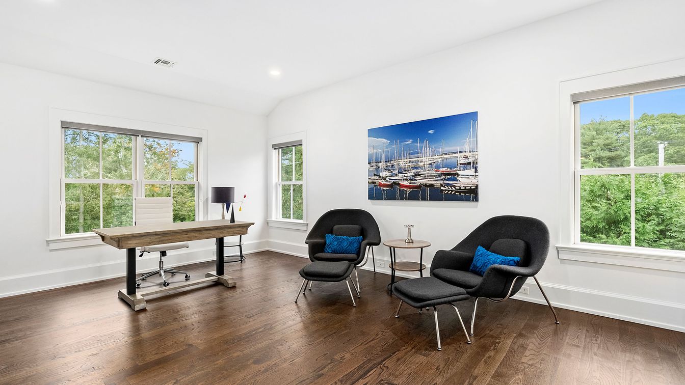 Home Office, Interior, Recessed Lighting, Wood Texture Flooring