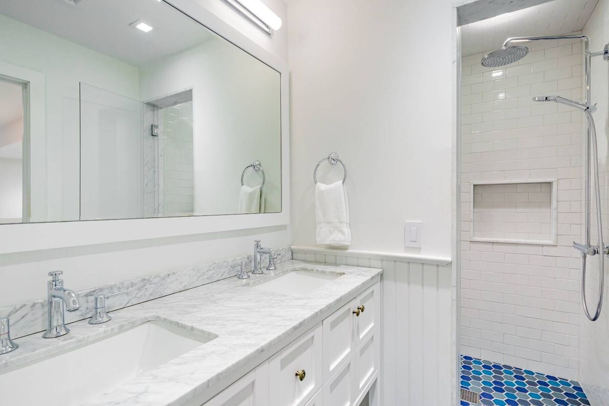 Bathroom, Dual Sink Vanities, Glass Shower, Interior, Recessed Lighting