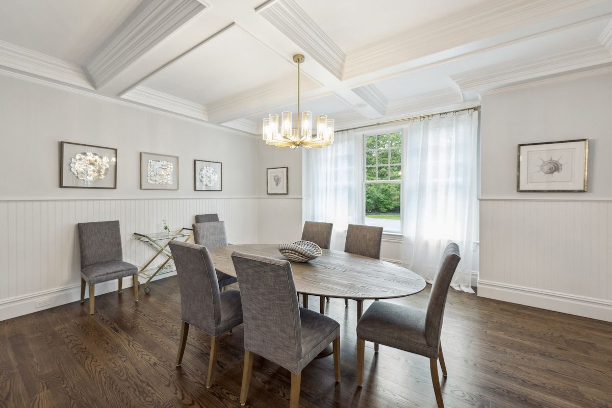 Chandelier, Dining room, Interior, Wood Texture Flooring